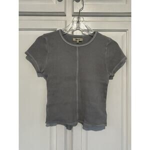 NWT Madewell Women's Gray Waffle Knit Crew Neck Short Sleeve Crop Shirt Size XS